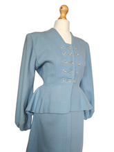 Load image into Gallery viewer, Late 1940s/Early 1950s Powder Blue Peplum Balloon Sleeve Suit
