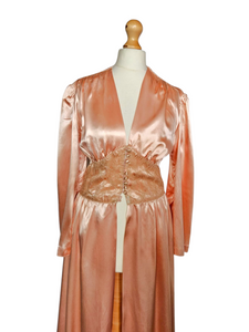 1940s Peach Pink Satin and Lace Dressing Gown