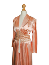 Load image into Gallery viewer, 1940s Peach Pink Satin and Lace Dressing Gown
