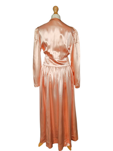 1940s Peach Pink Satin and Lace Dressing Gown