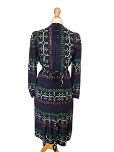1940s Wounded/As Is Navy, Pink, Green, Purple and White Stripe Dress