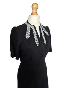 1940s Wounded/As Is Black and White Soutache Dress