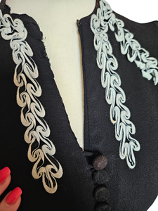 1940s Wounded/As Is Black and White Soutache Dress