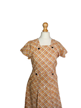 Load image into Gallery viewer, 1920s Wounded/As Is Orange, Cream and Brown Cotton Dress
