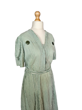 Load image into Gallery viewer, 1940s Wounded/As Is Green and White Stripe Dress
