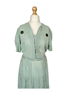 1940s Wounded/As Is Green and White Stripe Dress