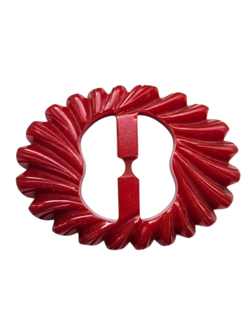 1940s Carved Red Bakelite Buckle