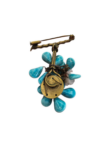 1930s Delicate Blue and White Glass Flower Brooch