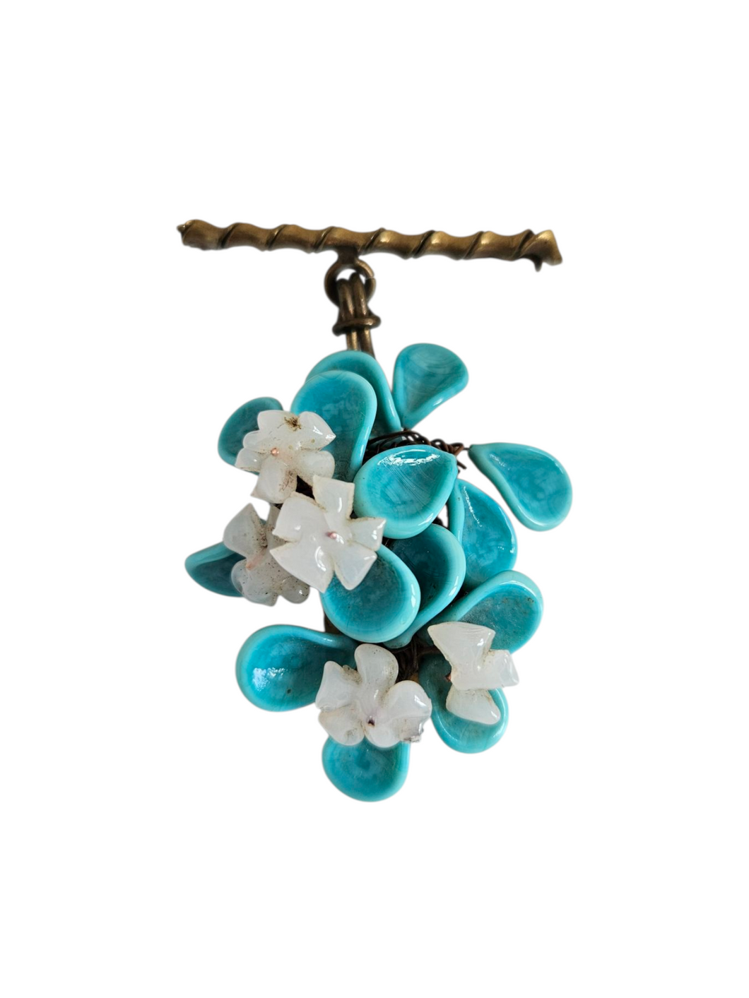 1930s Delicate Blue and White Glass Flower Brooch