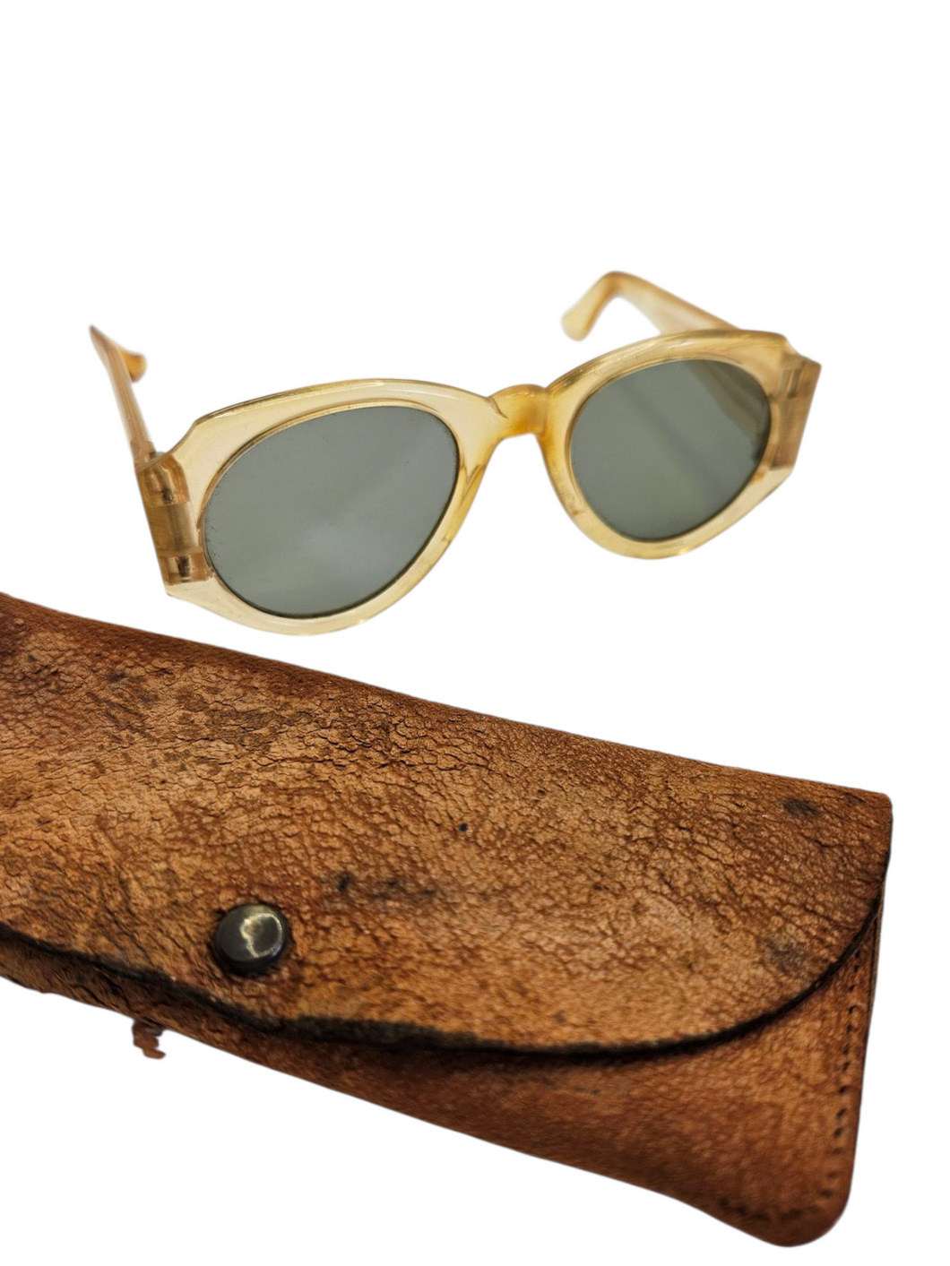 1940s Egg Shape Yellow Sunglasses With Original Case