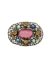 Load image into Gallery viewer, 1930s Czech Pink Glass Filigree Brooch
