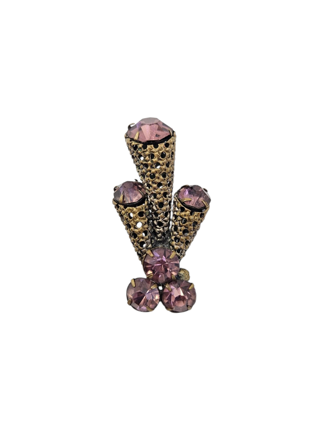 1930s Czech Unusual Purple Glass Filigree Brooch