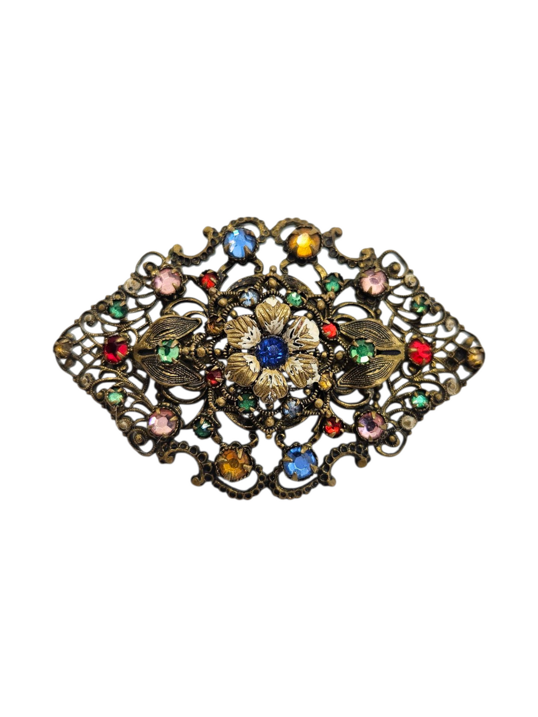 1930s Czech Multicoloured Open Filigree Brooch