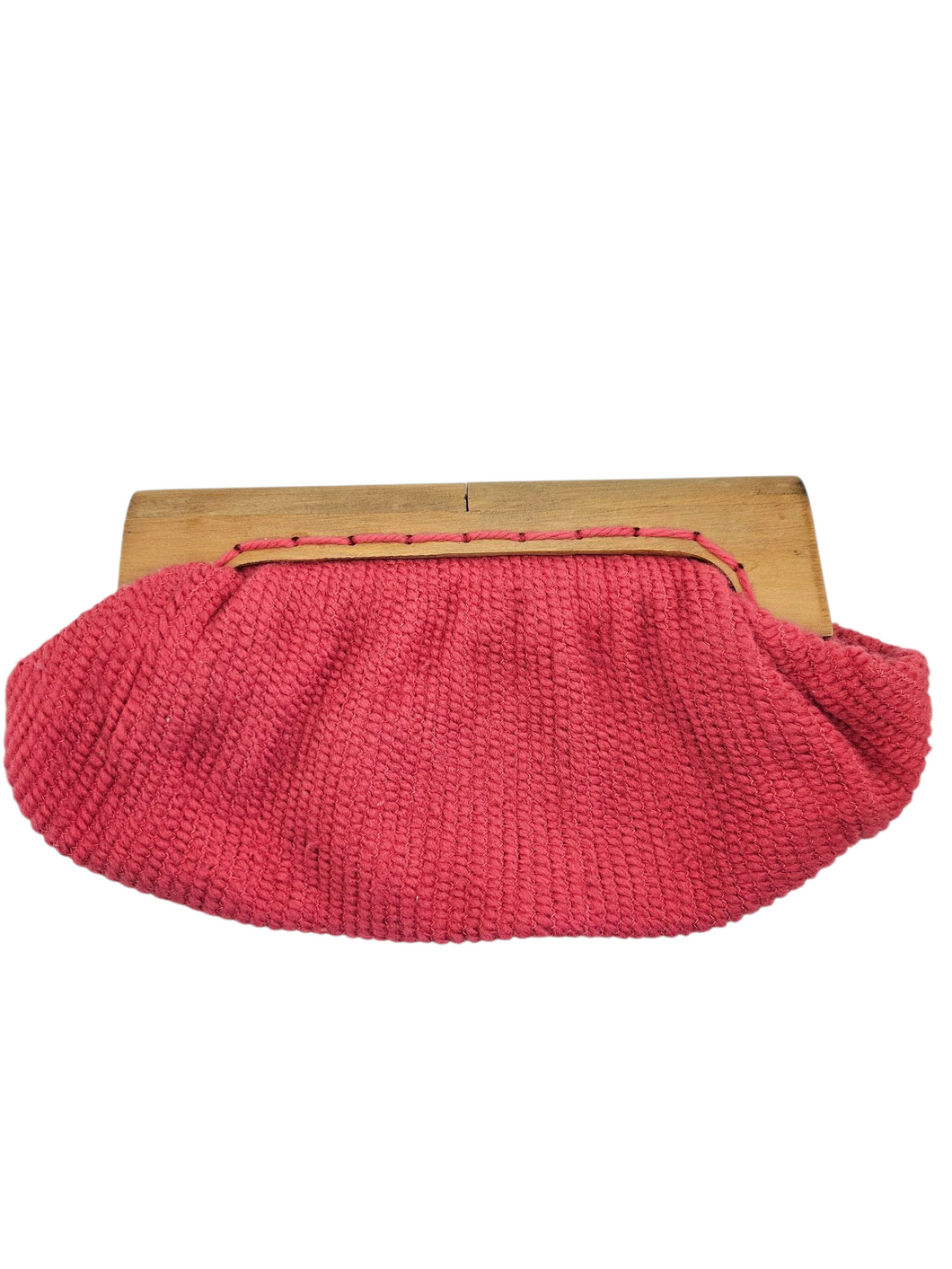 1940s Hot Pink Knitted Clutch Bag With Wooden Frame