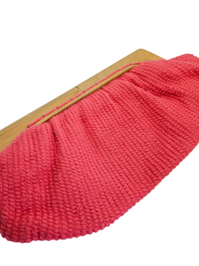 1940s Hot Pink Knitted Clutch Bag With Wooden Frame