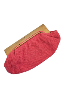 1940s Hot Pink Knitted Clutch Bag With Wooden Frame