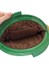 Load image into Gallery viewer, 1930s Art Deco Green/Brown Celluloid Raffia Clutch Bag
