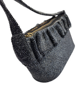 Load image into Gallery viewer, 1940s Black Beaded Box Bag With Frill
