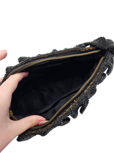 Load image into Gallery viewer, 1940s Black Beaded Box Bag With Frill
