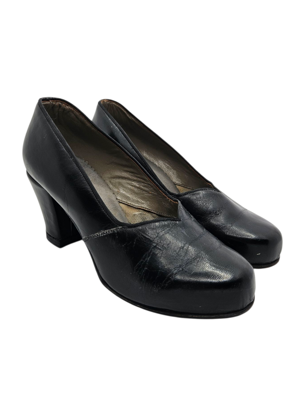 1940s Black Leather Court Shoes