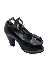 Load image into Gallery viewer, 1940s CC41 Navy Blue Leather Ankle Strap Court Shoes
