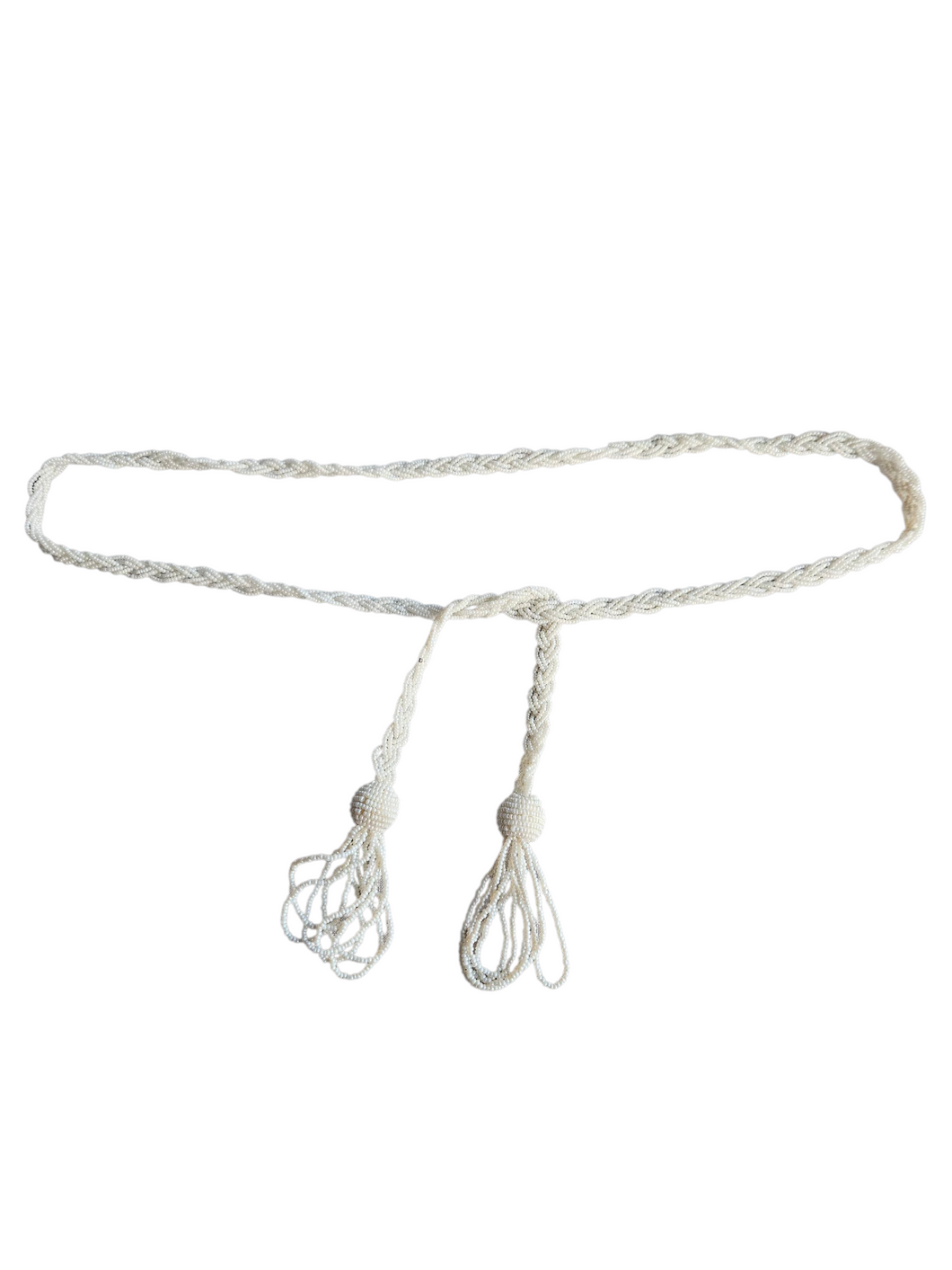 1940s Off White Beaded Tassel Belt