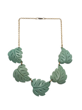Load image into Gallery viewer, 1930s Green/Blue Carved Galalith Leaf Necklace
