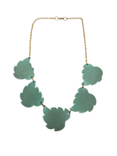 Load image into Gallery viewer, 1930s Green/Blue Carved Galalith Leaf Necklace
