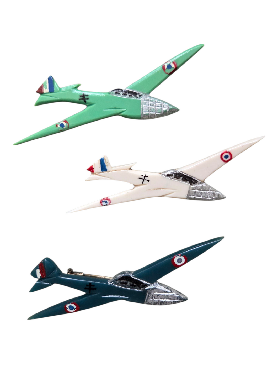 1940s Rare Galalith World War Two Plane Brooch Set