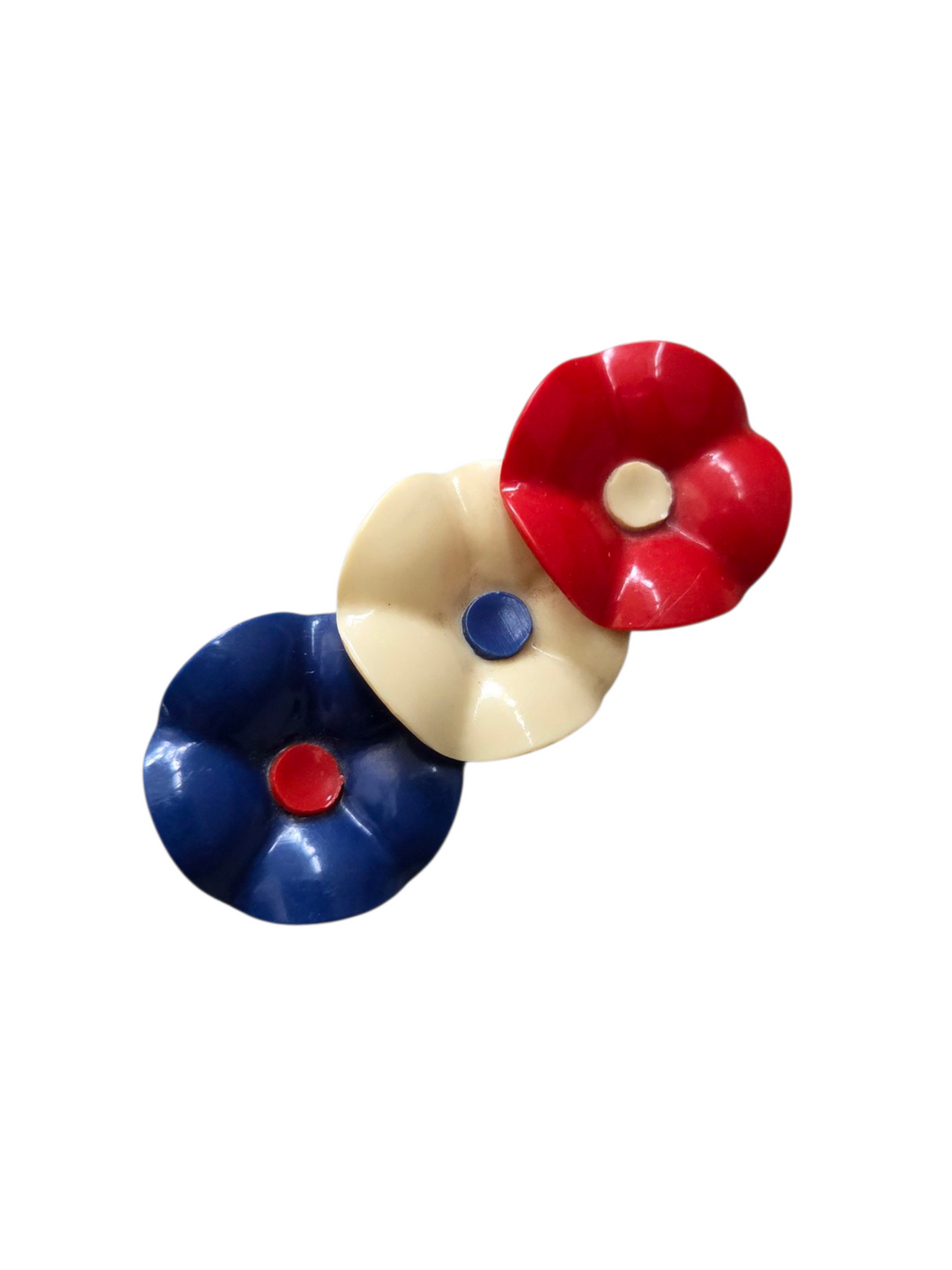 1940s Red, White and Blue Celluloid Flower Brooch