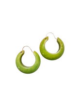 Load image into Gallery viewer, 1940s Apple Green Bakelite Hoop Earrings
