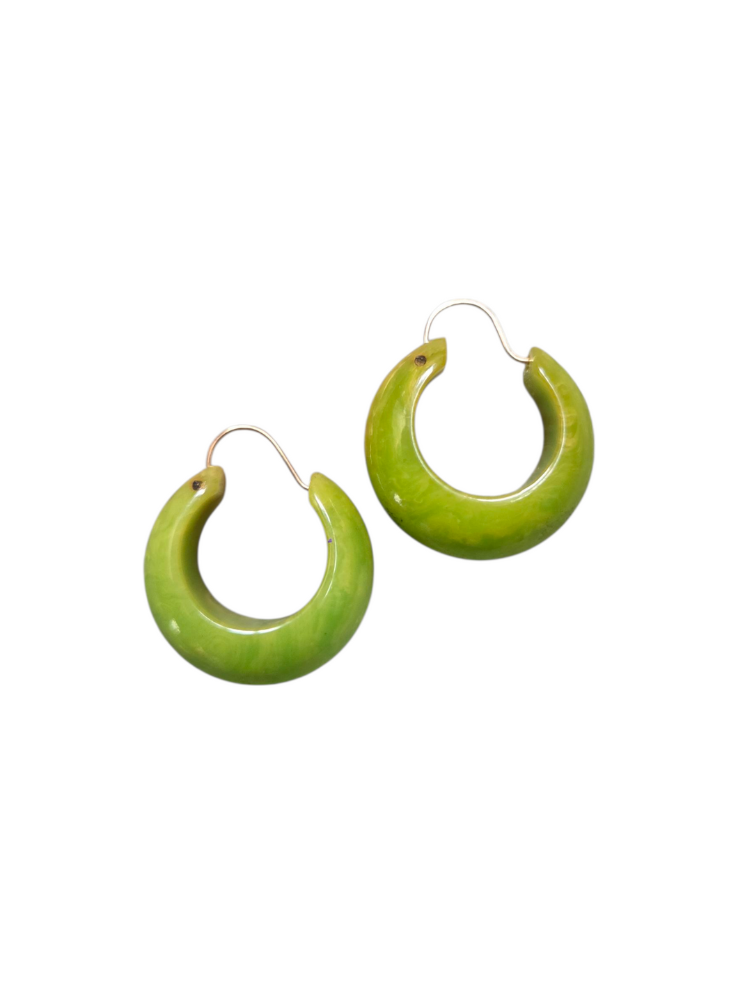 1940s Apple Green Bakelite Hoop Earrings