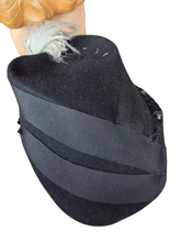 Load image into Gallery viewer, 1940s Amazing Black Heart Shape Topper Hat With Blue/Grey Feather

