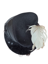 Load image into Gallery viewer, 1940s Amazing Black Heart Shape Topper Hat With Blue/Grey Feather
