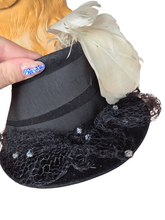 Load image into Gallery viewer, 1940s Amazing Black Heart Shape Topper Hat With Blue/Grey Feather
