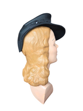 Load image into Gallery viewer, 1940s Amazing Black Heart Shape Topper Hat With Blue/Grey Feather
