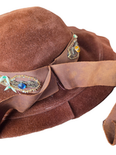 Load image into Gallery viewer, 1940s Huge Cinnamon Brown Velvet Jewelled Halo Hat
