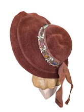 Load image into Gallery viewer, 1940s Huge Cinnamon Brown Velvet Jewelled Halo Hat
