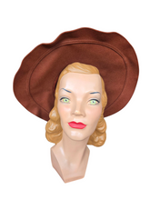 Load image into Gallery viewer, 1940s Huge Cinnamon Brown Velvet Jewelled Halo Hat
