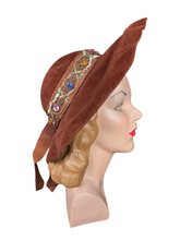 Load image into Gallery viewer, 1940s Huge Cinnamon Brown Velvet Jewelled Halo Hat
