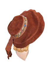 Load image into Gallery viewer, 1940s Huge Cinnamon Brown Velvet Jewelled Halo Hat
