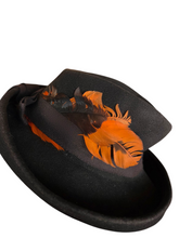 Load image into Gallery viewer, 1940s Brown Felt Cut Out Hat With Orange Feather
