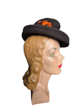 Load image into Gallery viewer, 1940s Brown Felt Cut Out Hat With Orange Feather
