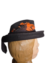 Load image into Gallery viewer, 1940s Brown Felt Cut Out Hat With Orange Feather
