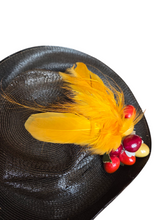 Load image into Gallery viewer, 1930s Black Straw Yellow Feather Fruit Hat
