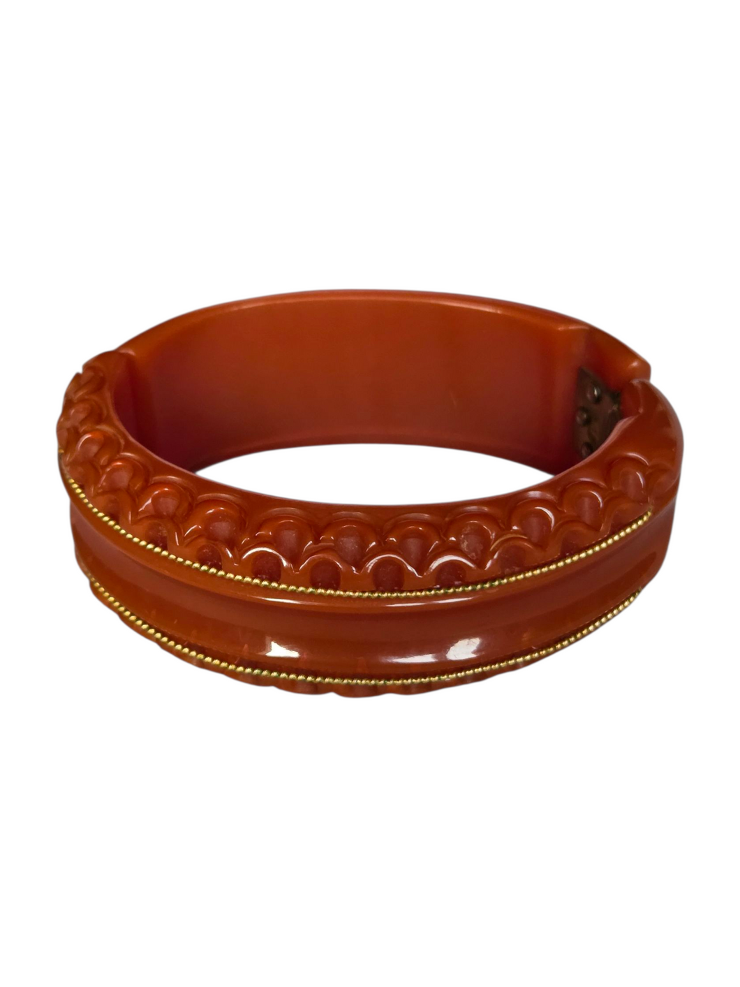 1940s Dark Caramel Carved Bakelite Clamper