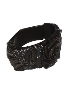 1930s Rare Chunky Dark Green Carved Rose Bakelite Clamper Bangle