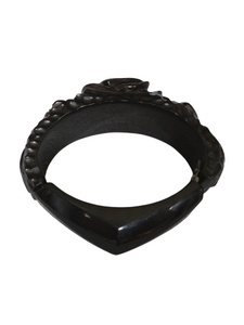 1930s Rare Chunky Dark Green Carved Rose Bakelite Clamper Bangle