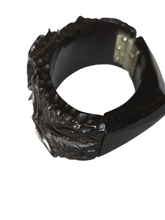 Load image into Gallery viewer, 1930s Rare Chunky Dark Green Carved Rose Bakelite Clamper Bangle
