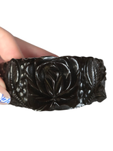Load image into Gallery viewer, 1930s Rare Chunky Dark Green Carved Rose Bakelite Clamper Bangle
